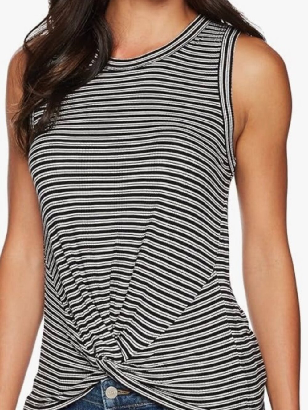Lucky Brand Stripe Tank Top Blouse Black White Classic Women Twist Front. Large